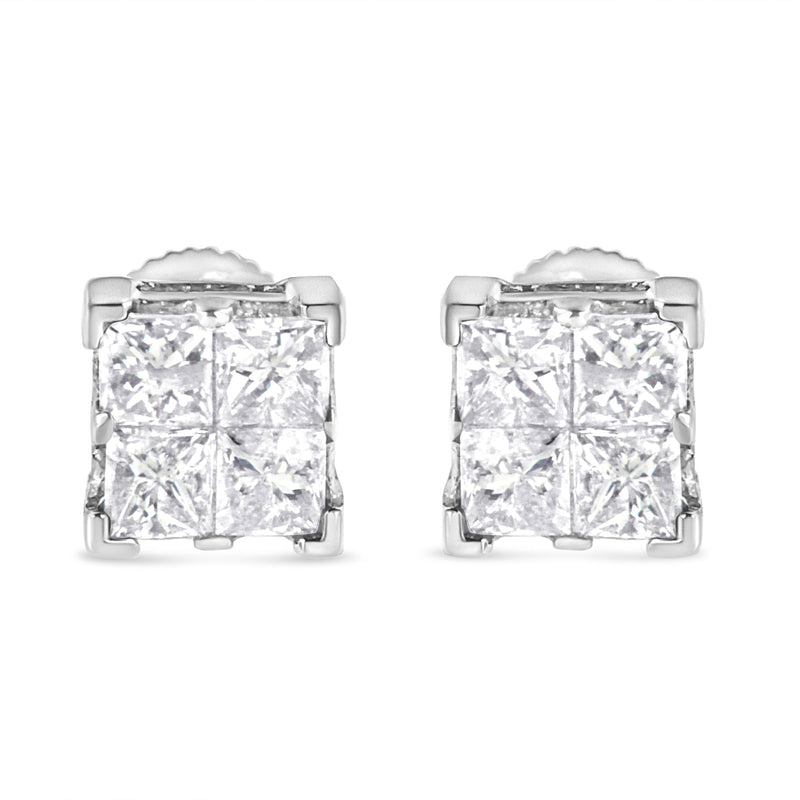 Bids.com 10K White Gold 3/4 Cttw Invisible Set Princess-Cut Diamond Composite Square Stud Earrings (H-I Color, SI2-I1 Clarity) Earrings