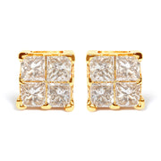 Bids.com 10K Yellow Gold 3/4 Cttw Invisible Set Princess-Cut Diamond Composite Square Stud Earrings (I-J Color, I2-I3 Clarity) Earrings