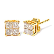 Bids.com 10K Yellow Gold 3/4 Cttw Invisible Set Princess-Cut Diamond Composite Square Stud Earrings (I-J Color, I2-I3 Clarity) Earrings