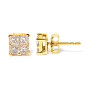 Bids.com 10K Yellow Gold 3/4 Cttw Invisible Set Princess-Cut Diamond Composite Square Stud Earrings (I-J Color, I2-I3 Clarity) Earrings
