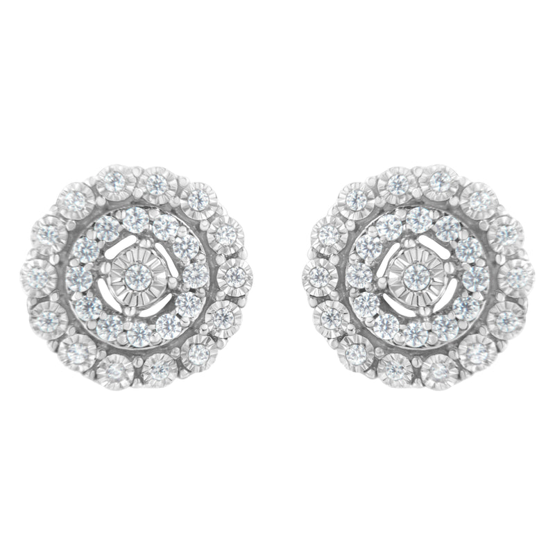 Bids.com 10KT White Gold 1/2 cttw Double Halo Brilliant Round-Cut Diamond Stud Earrings (I-J Clarity, I2-I3 Color) Earrings