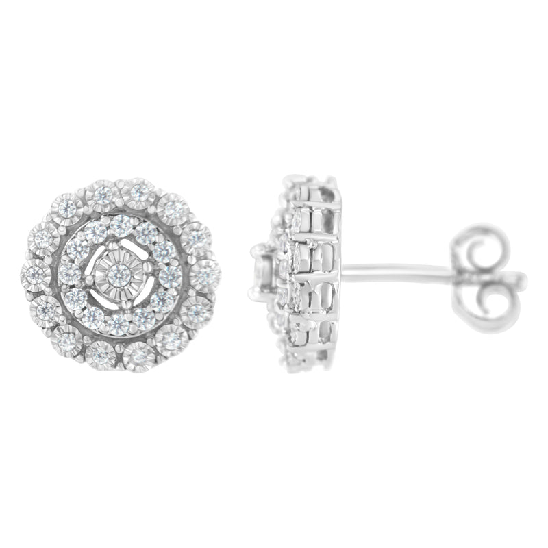 Bids.com 10KT White Gold 1/2 cttw Double Halo Brilliant Round-Cut Diamond Stud Earrings (I-J Clarity, I2-I3 Color) Earrings
