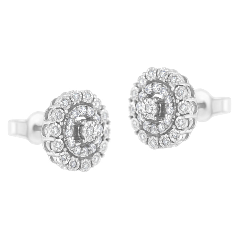 Bids.com 10KT White Gold 1/2 cttw Double Halo Brilliant Round-Cut Diamond Stud Earrings (I-J Clarity, I2-I3 Color) Earrings