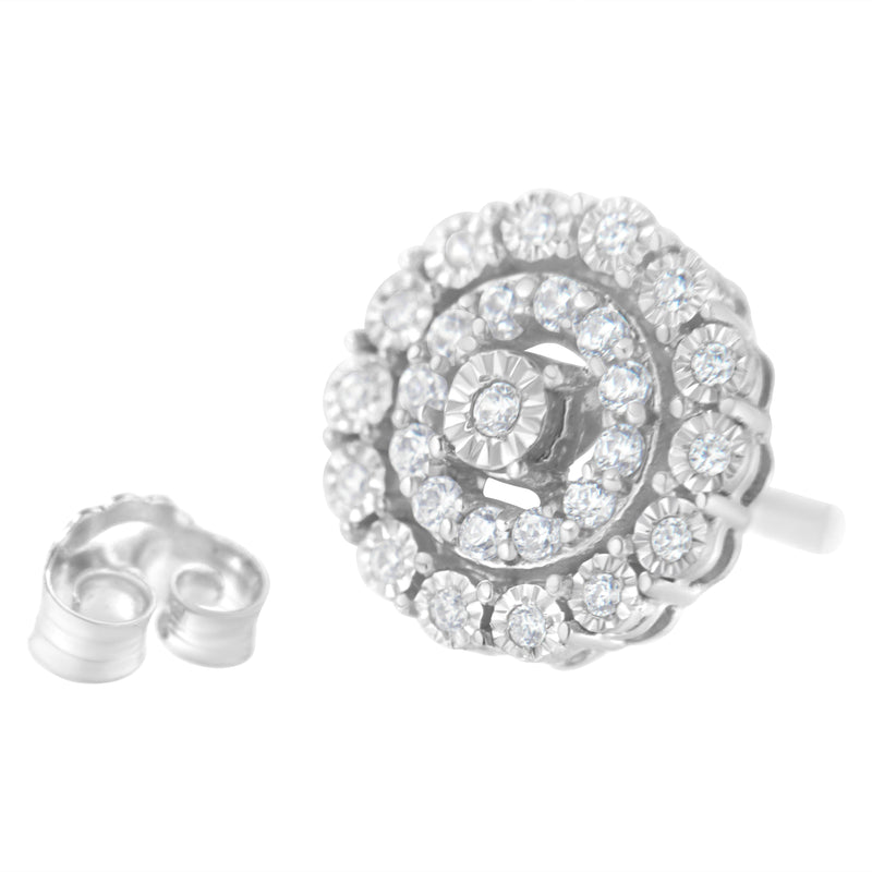 Bids.com 10KT White Gold 1/2 cttw Double Halo Brilliant Round-Cut Diamond Stud Earrings (I-J Clarity, I2-I3 Color) Earrings