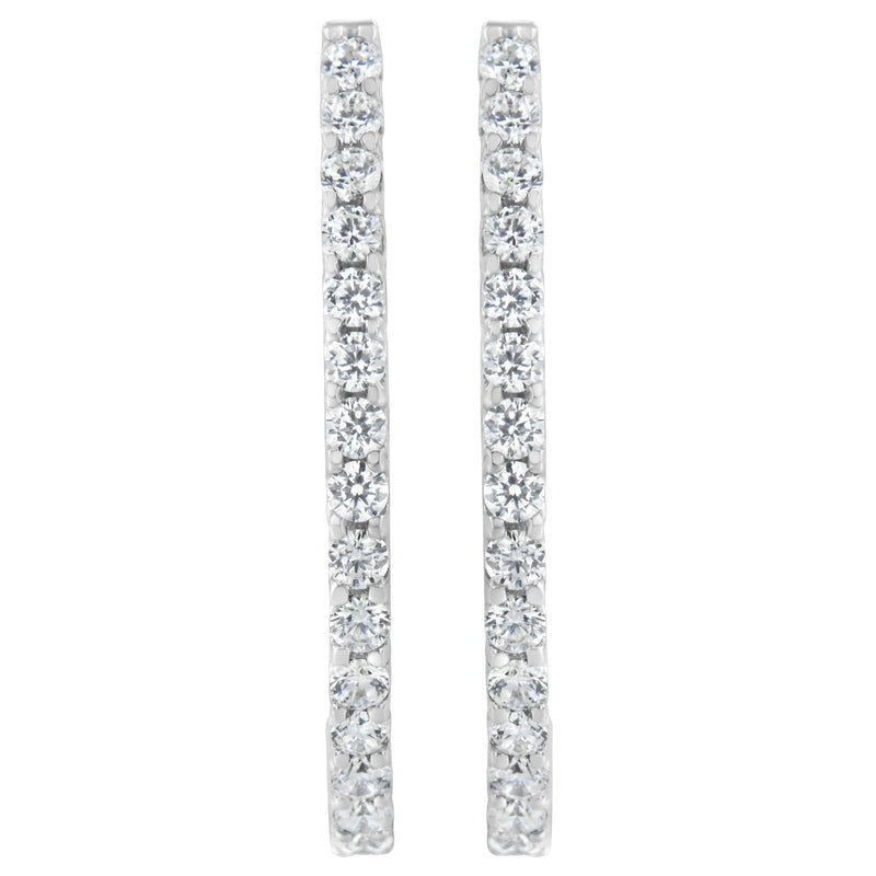 Bids.com 14K White Gold 2.0 Cttw Round Brilliant Cut Diamond Oblong Hinged Leverback Hoop Earrings (I-J Color, I1-I2 Clarity) Earrings