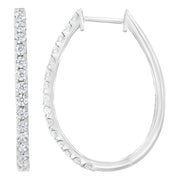Bids.com 14K White Gold 2.0 Cttw Round Brilliant Cut Diamond Oblong Hinged Leverback Hoop Earrings (I-J Color, I1-I2 Clarity) Earrings