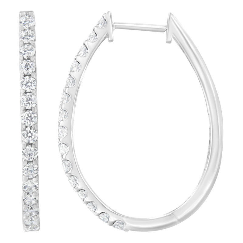 Bids.com 14K White Gold 2.0 Cttw Round Brilliant Cut Diamond Oblong Hinged Leverback Hoop Earrings (I-J Color, I1-I2 Clarity) Earrings