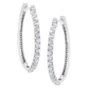 Bids.com 14K White Gold 2.0 Cttw Round Brilliant Cut Diamond Oblong Hinged Leverback Hoop Earrings (I-J Color, I1-I2 Clarity) Earrings