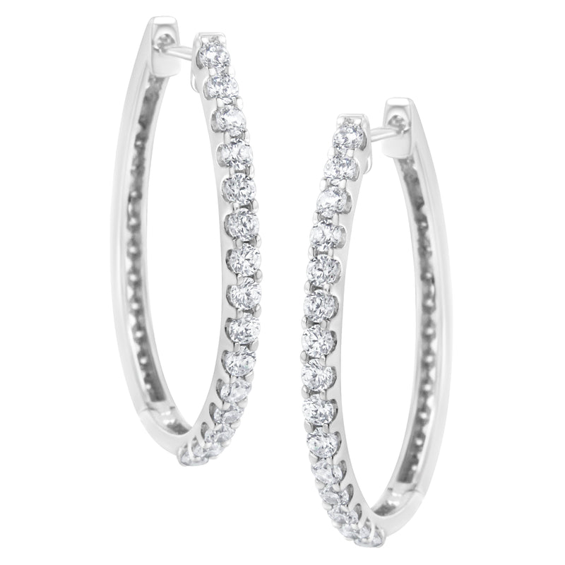 Bids.com 14K White Gold 2.0 Cttw Round Brilliant Cut Diamond Oblong Hinged Leverback Hoop Earrings (I-J Color, I1-I2 Clarity) Earrings