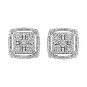 Bids.com .925 Sterling Silver 3/8 Cttw Miracle Set Round Diamond Double Halo Cluster Earrings (I-J Color, I2-I3 Clarity) Earrings