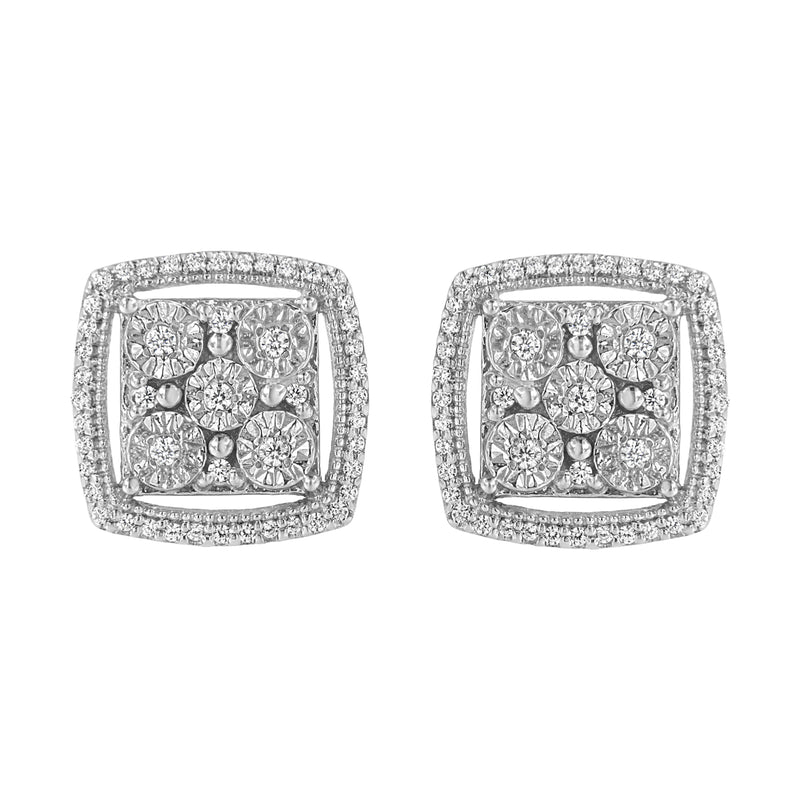 Bids.com .925 Sterling Silver 3/8 Cttw Miracle Set Round Diamond Double Halo Cluster Earrings (I-J Color, I2-I3 Clarity) Earrings