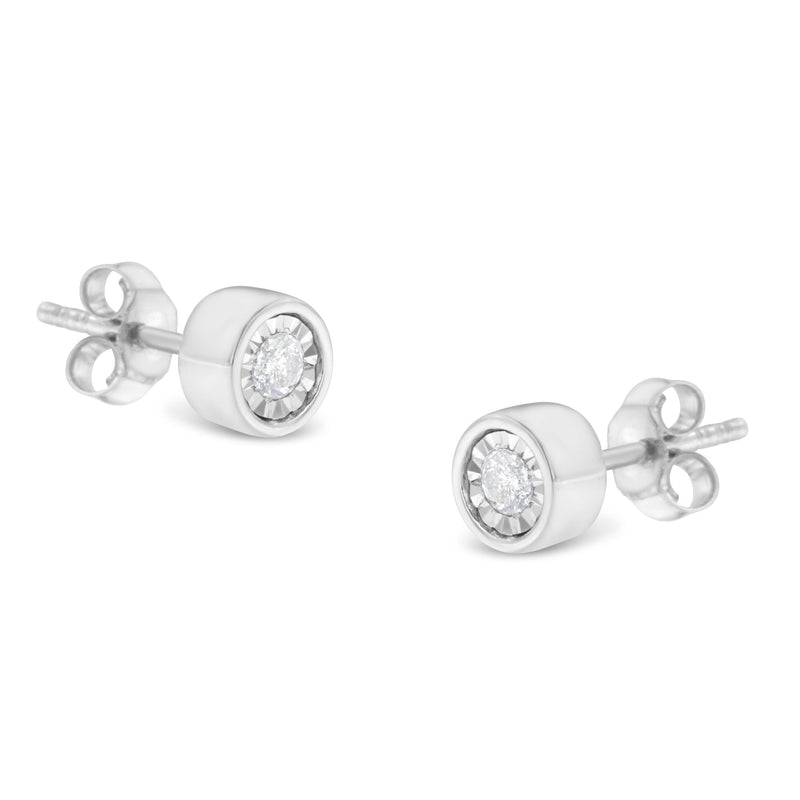 Bids.com .925 Sterling Silver 1/5 Cttw Round Brilliant-Cut Near Colorless Diamond Miracle-Set Bezel Barrel Style Stud Earrings (I-J Color, I2-I3 Clarity) Earrings