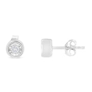 Bids.com .925 Sterling Silver 1/5 Cttw Round Brilliant-Cut Near Colorless Diamond Miracle-Set Bezel Barrel Style Stud Earrings (I-J Color, I2-I3 Clarity) Earrings