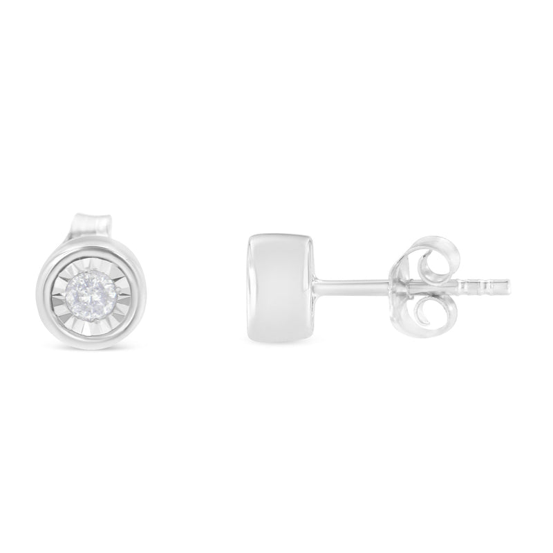 Bids.com .925 Sterling Silver 1/5 Cttw Round Brilliant-Cut Near Colorless Diamond Miracle-Set Bezel Barrel Style Stud Earrings (I-J Color, I2-I3 Clarity) Earrings