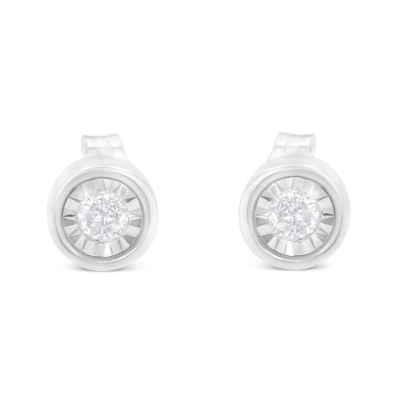 Bids.com .925 Sterling Silver 1/5 Cttw Round Brilliant-Cut Near Colorless Diamond Miracle-Set Bezel Barrel Style Stud Earrings (I-J Color, I2-I3 Clarity) Earrings