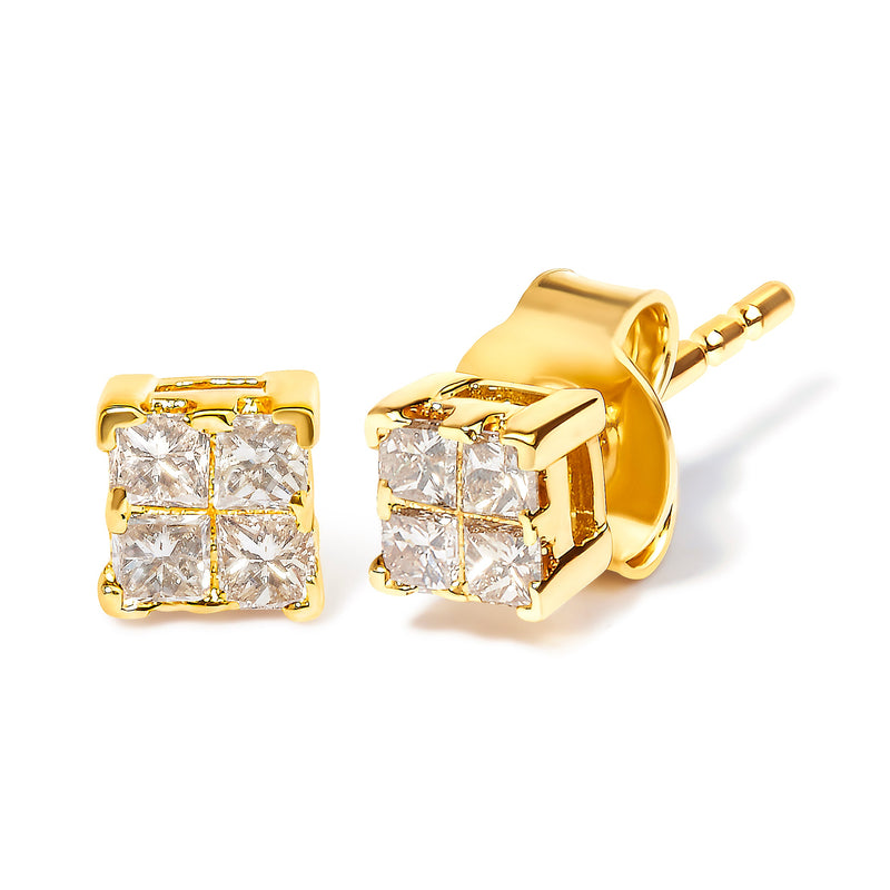 Bids.com 10KT Yellow Gold Princess Diamond Stud Earring (1/4 cttw, J-K Color, I1-I2 Clarity) Earrings