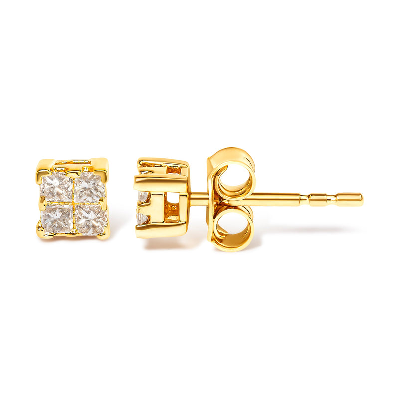 Bids.com 10KT Yellow Gold Princess Diamond Stud Earring (1/4 cttw, J-K Color, I1-I2 Clarity) Earrings