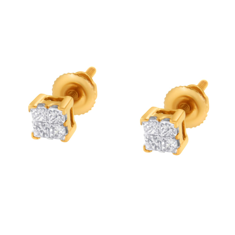 Bids.com 10KT Yellow Gold Princess Diamond Stud Earring (1/4 cttw, J-K Color, I1-I2 Clarity) Earrings