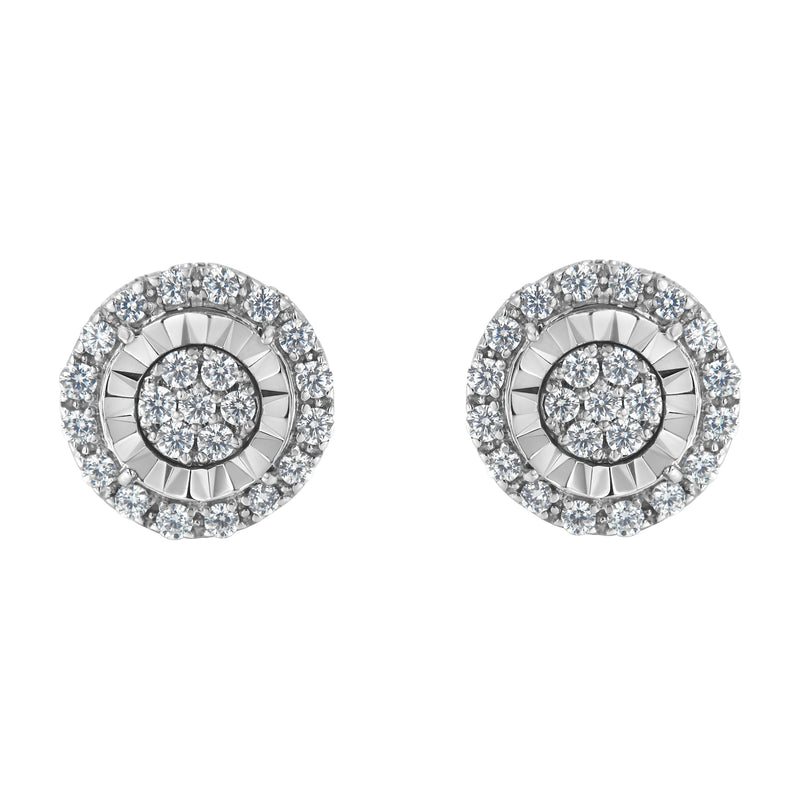 Bids.com Sterling Silver Diamond Cluster Earrings (1 cttw, I-J Color, I2-I3 Clarity) Earrings