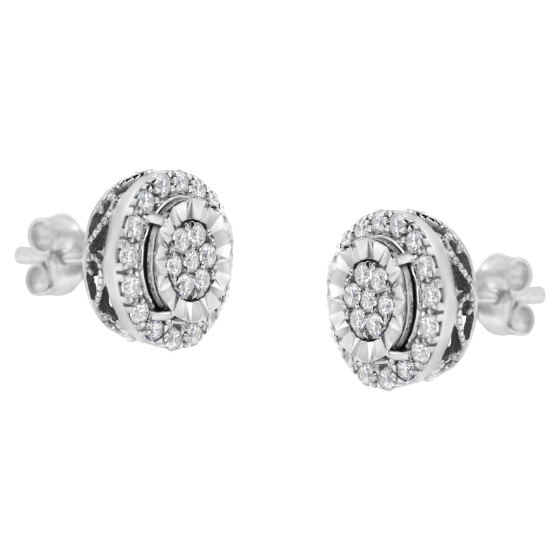 Bids.com Sterling Silver Diamond Cluster Earrings (1 cttw, I-J Color, I2-I3 Clarity) Earrings