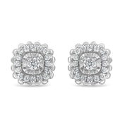 Bids.com .925 Sterling Silver 1/2 Cttw Round-Cut Diamond Halo Cluster Stud Earring (I-J Color, I2-I3 Clarity) Earrings
