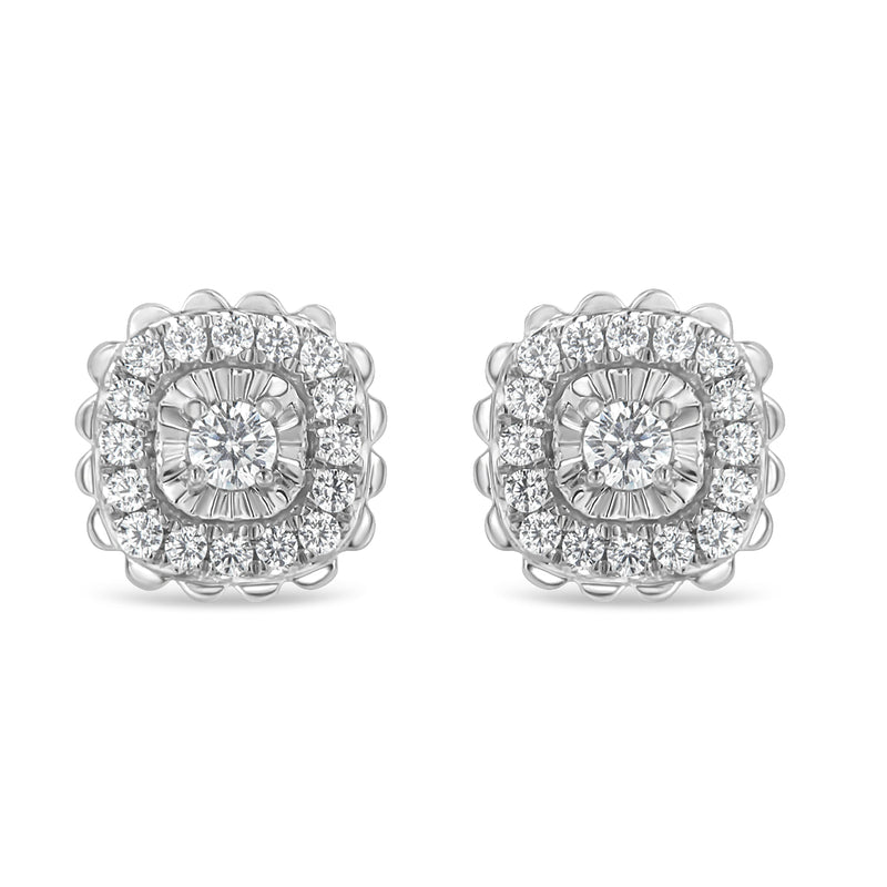 Bids.com .925 Sterling Silver 1/2 Cttw Round-Cut Diamond Halo Cluster Stud Earring (I-J Color, I2-I3 Clarity) Earrings