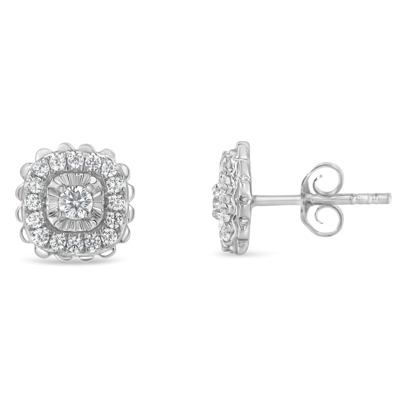 Bids.com .925 Sterling Silver 1/2 Cttw Round-Cut Diamond Halo Cluster Stud Earring (I-J Color, I2-I3 Clarity) Earrings
