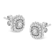 Bids.com .925 Sterling Silver 1/2 Cttw Round-Cut Diamond Halo Cluster Stud Earring (I-J Color, I2-I3 Clarity) Earrings