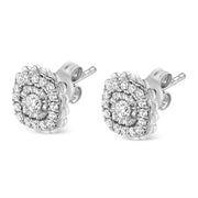 Bids.com .925 Sterling Silver 1/2 Cttw Round-Cut Diamond Halo Cluster Stud Earring (I-J Color, I2-I3 Clarity) Earrings