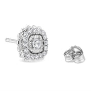 Bids.com .925 Sterling Silver 1/2 Cttw Round-Cut Diamond Halo Cluster Stud Earring (I-J Color, I2-I3 Clarity) Earrings