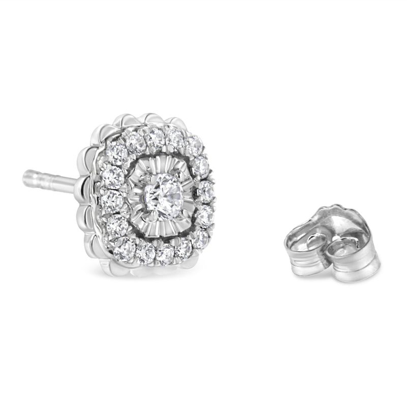 Bids.com .925 Sterling Silver 1/2 Cttw Round-Cut Diamond Halo Cluster Stud Earring (I-J Color, I2-I3 Clarity) Earrings