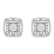Bids.com .925 Sterling Silver 1.0 Cttw Round Diamond Double Halo and Disc Stud Earring (I-J Color, I2-I3 Clarity) Earrings