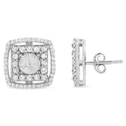 Bids.com .925 Sterling Silver 1.0 Cttw Round Diamond Double Halo and Disc Stud Earring (I-J Color, I2-I3 Clarity) Earrings