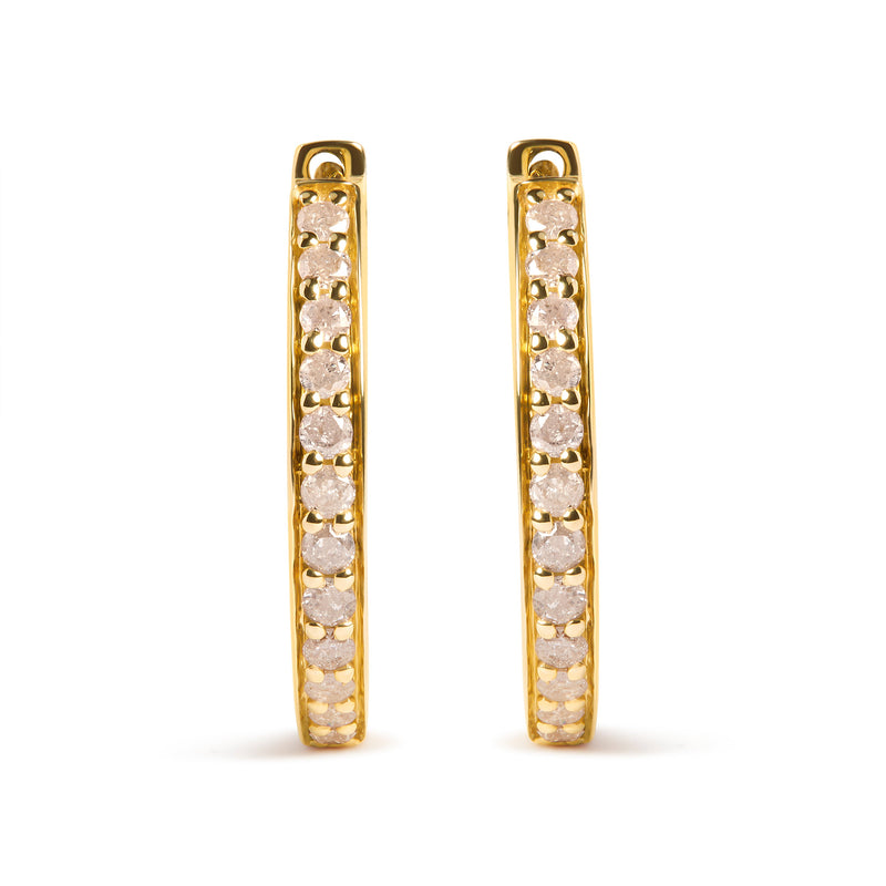 Bids.com 10K Yellow Gold 1/2 Cttw Round-Cut Diamond Hoop Earrings (I-J Color, I2-I3 Clarity) Earrings