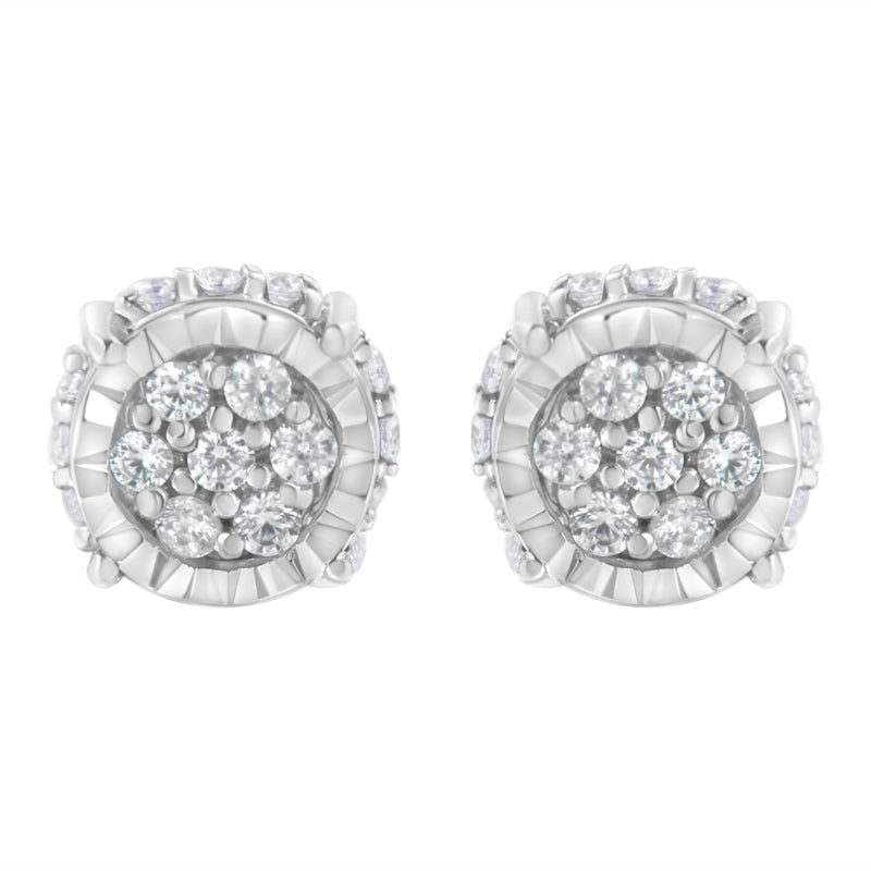 Bids.com .925 Sterling Silver 1/3 cttw Round-cut Diamond Floral Stud Earring (I-J Clarity, I3 Color) Earrings