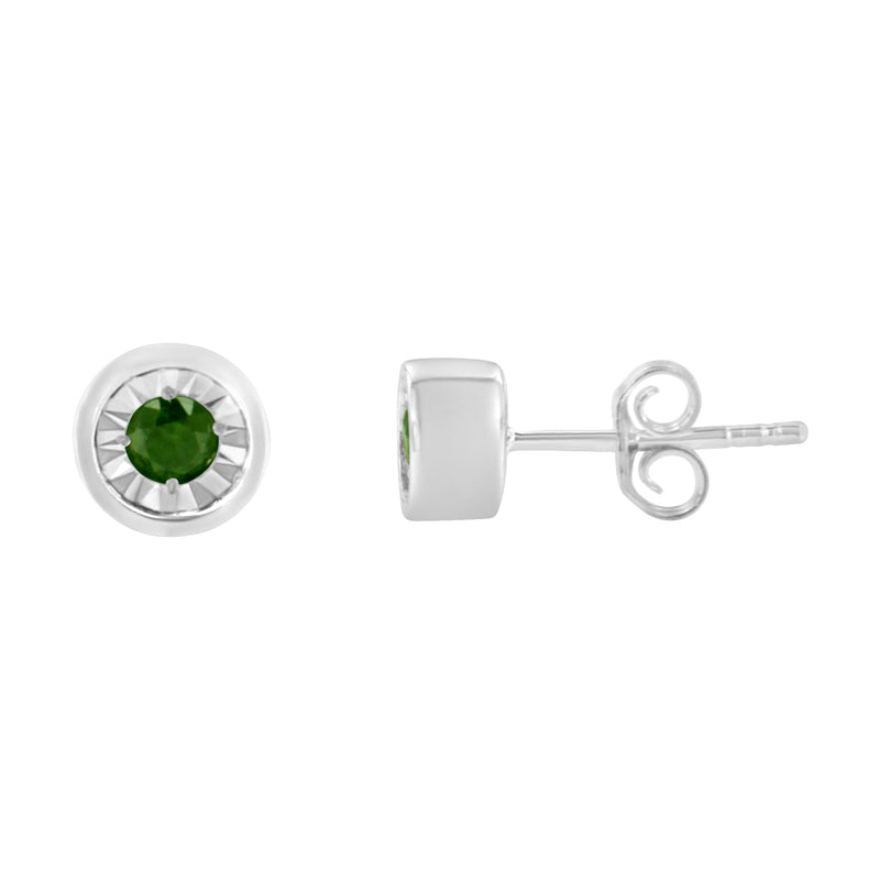 Bids.com .925 Sterling Silver 1/5 Cttw Round Brilliant-Cut Green Diamond Miracle-Set Stud Earrings (Fancy Color-Enhanced, I1-I2 Clarity) Earrings