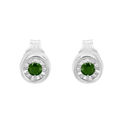 Bids.com .925 Sterling Silver 1/5 Cttw Round Brilliant-Cut Green Diamond Miracle-Set Stud Earrings (Fancy Color-Enhanced, I1-I2 Clarity) Earrings