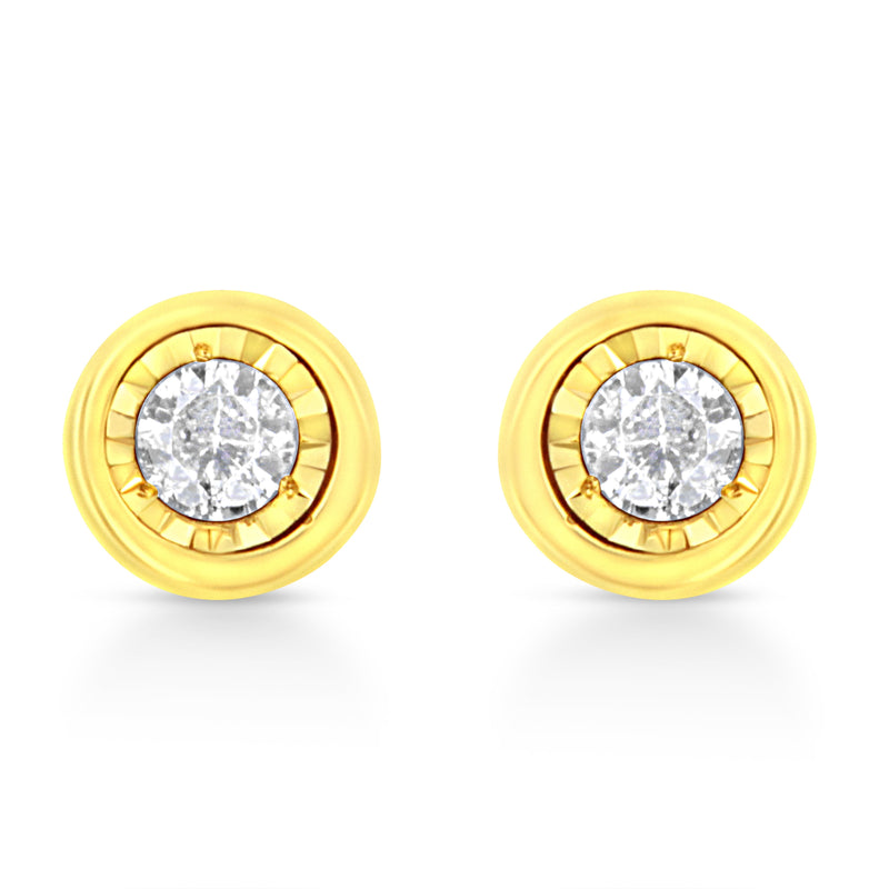 Bids.com 10K Yellow Gold Plated .925 Sterling Silver 1/10 Cttw Miracle-Set Diamond Circle Shape Stud Earrings (K-L Color, I2-I3 Clarity) Earrings