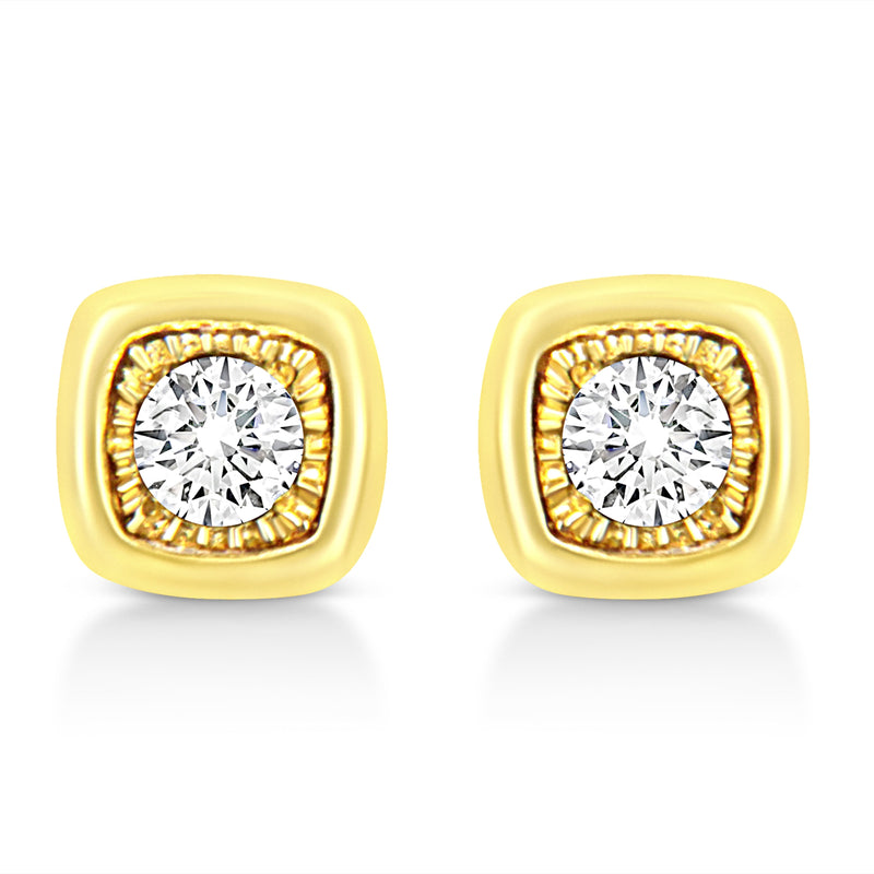 Bids.com 10K Yellow Gold Plated .925 Sterling Silver 1/10 Cttw Miracle-Set Diamond Circle Shape Stud Earrings (K-L Color, I2-I3 Clarity) Earrings