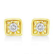 Bids.com 10K Yellow Gold Plated .925 Sterling Silver 1/10 Cttw Miracle-Set Diamond Circle Shape Stud Earrings (K-L Color, I2-I3 Clarity) Earrings