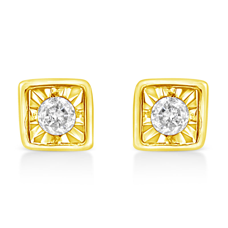 Bids.com 10K Yellow Gold Plated .925 Sterling Silver 1/10 Cttw Miracle-Set Diamond Circle Shape Stud Earrings (K-L Color, I2-I3 Clarity) Earrings