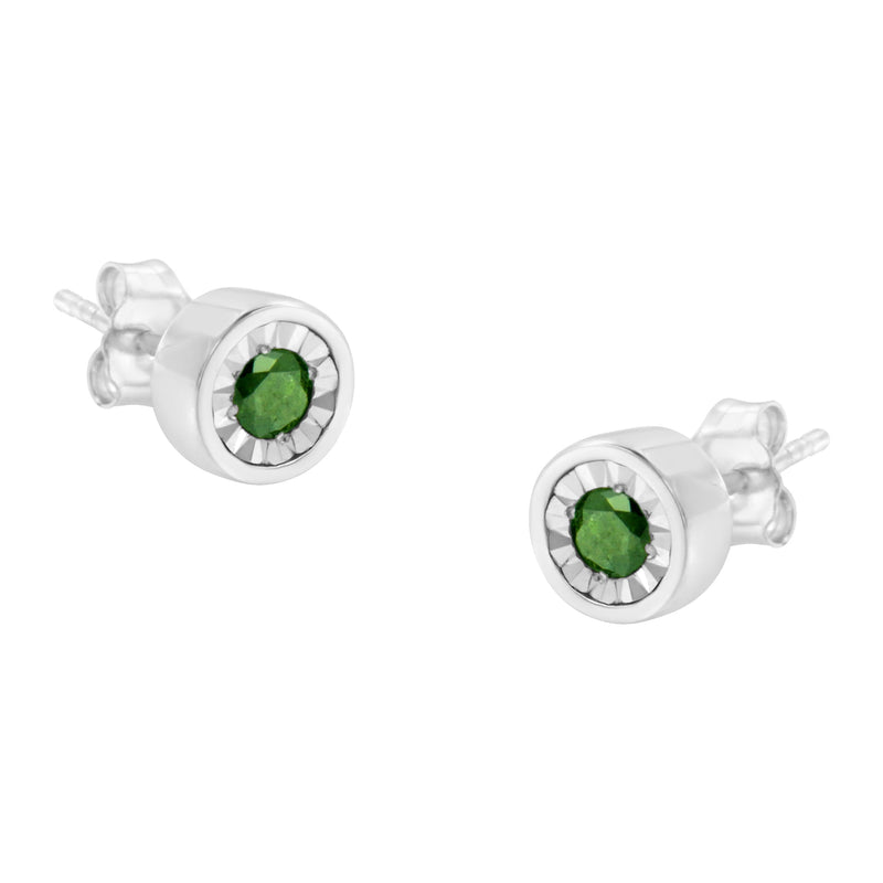 Bids.com .925 Sterling Silver 1/4 Cttw Round Brilliant-Cut Green Diamond Miracle-Set Stud Earrings (Fancy Color-Enhanced, I1-I2 Clarity) Earrings