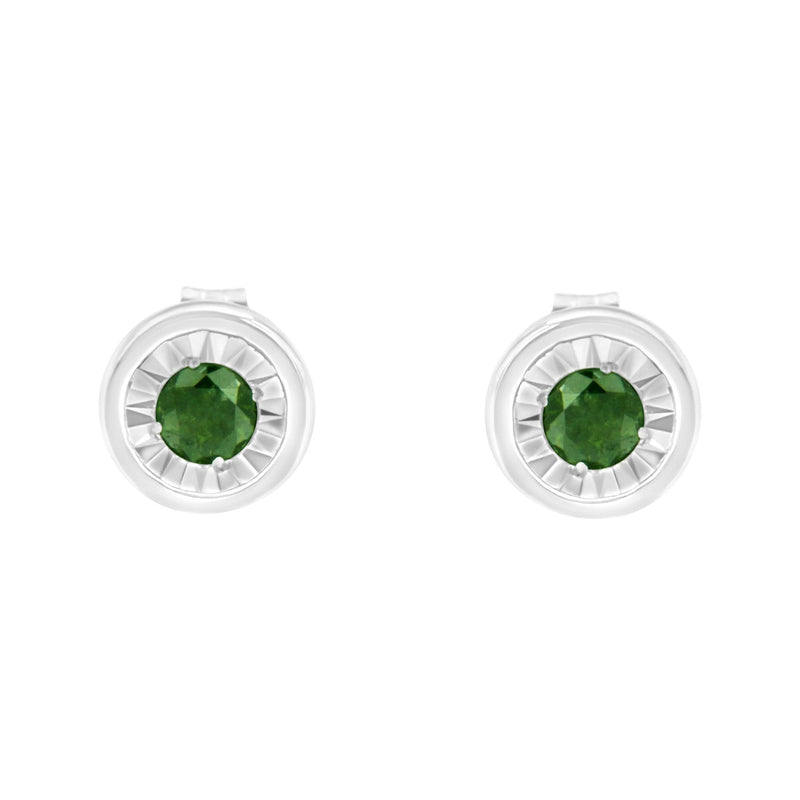 Bids.com .925 Sterling Silver 1/4 Cttw Round Brilliant-Cut Green Diamond Miracle-Set Stud Earrings (Fancy Color-Enhanced, I1-I2 Clarity) Earrings