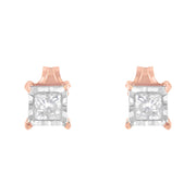 Bids.com 14K Rose Gold Plated Two-Tone .925 Sterling Silver 1/2 Cttw Princess-Cut Square Near Colorless Diamond Solitaire Miracle-Plate Stud Earrings (J-K Color, I2-I3 Clarity) Earrings