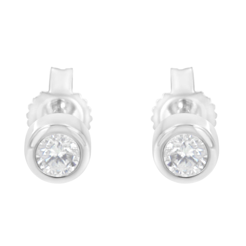 Bids.com 10K White Gold 1/5 Cttw Round Brilliant-Cut Near Colorless Diamond Bezel-Set Stud Earrings (H-I Color, I1-I2 Clarity) Earrings