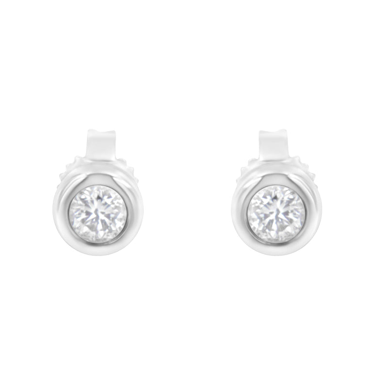 Bids.com 10K White Gold 1/4 Cttw Round Brilliant-Cut Near Colorless Diamond Bezel-Set Stud Earrings (H-I Color, I1-I2 Clarity) Earrings