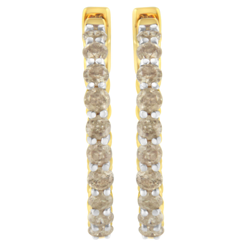 Bids.com 10K Yellow Gold Plated Sterling Silver Diamond Hoop Earrings (2 cttw, K-L Color, I2-I3 Clarity) Earrings