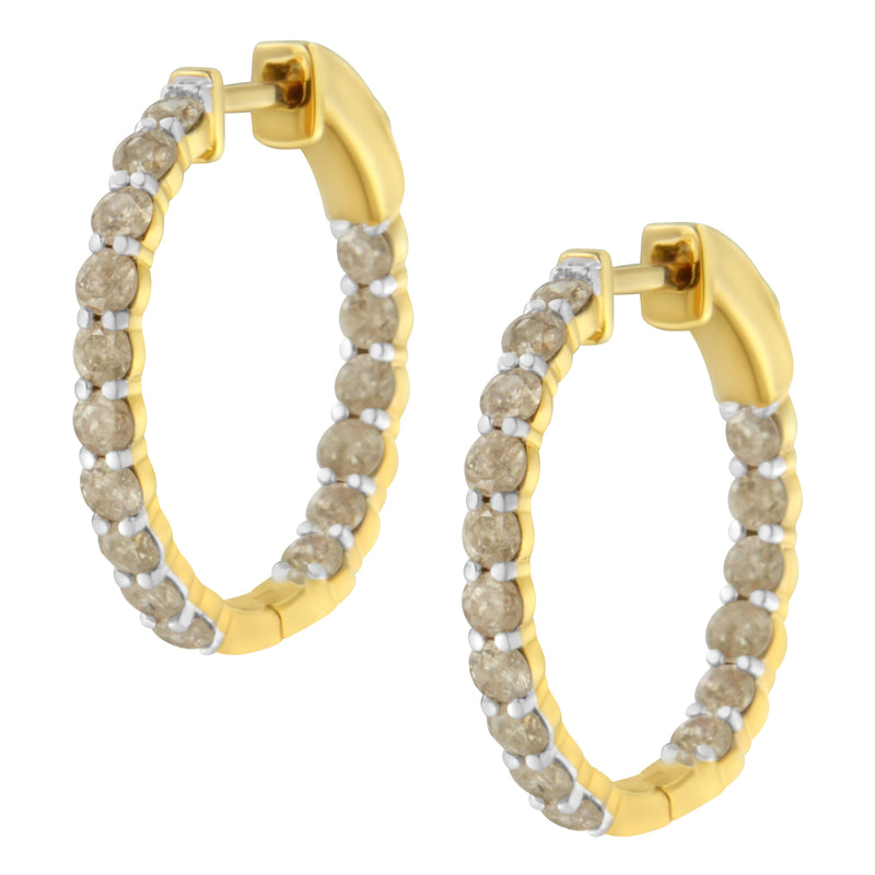 Bids.com 10K Yellow Gold Plated Sterling Silver Diamond Hoop Earrings (2 cttw, K-L Color, I2-I3 Clarity) Earrings