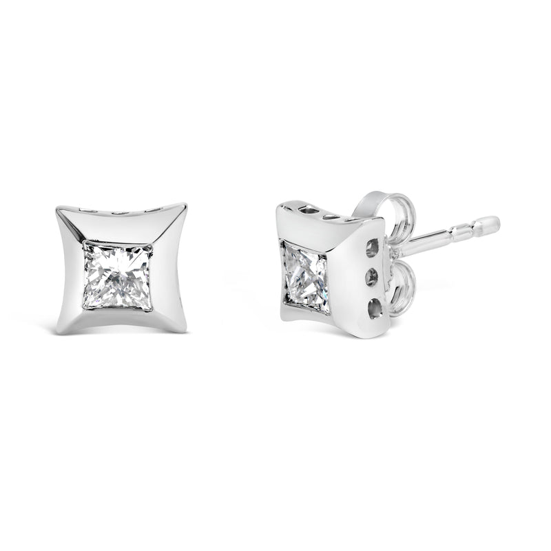 Bids.com 10K White Gold 1/2 Cttw Invisible Set Princess-Cut Diamond Stud Earrings (H-I Color, SI2-I1 Clarity) Earrings