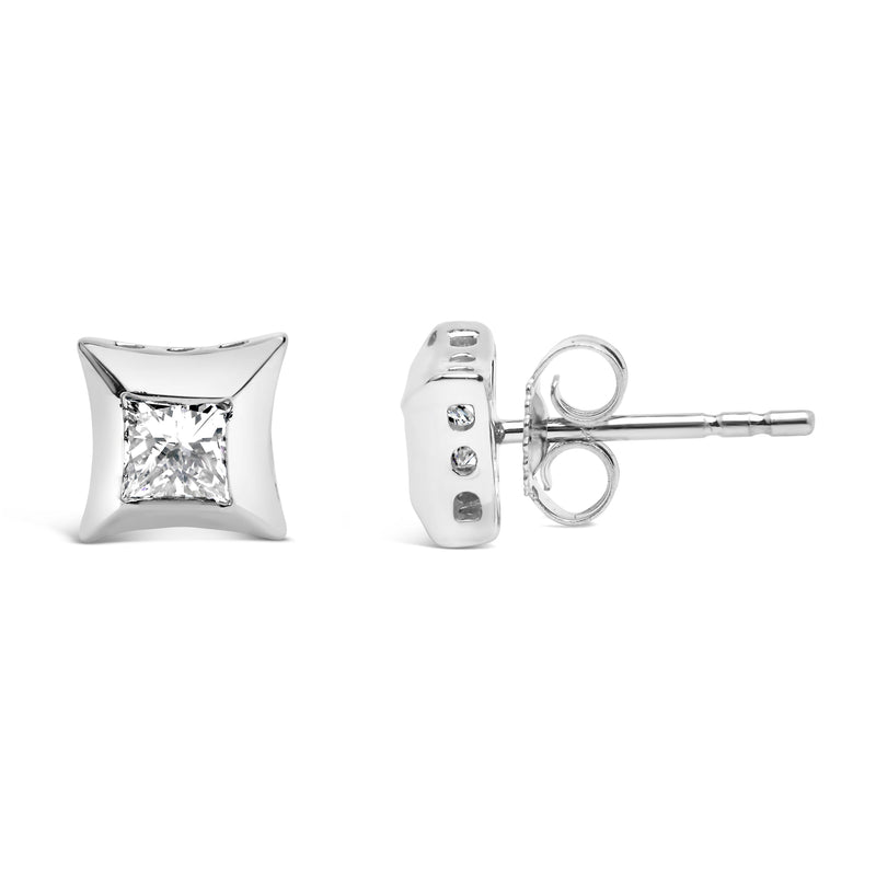 Bids.com 10K White Gold 1/2 Cttw Invisible Set Princess-Cut Diamond Stud Earrings (H-I Color, SI2-I1 Clarity) Earrings